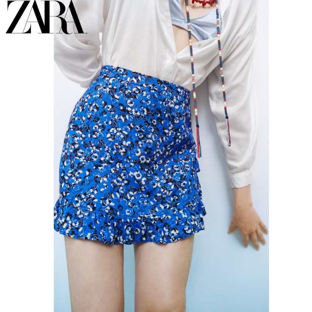 ZARA blue floral wrap mini skirt Medium